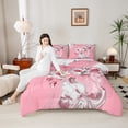 thumbnail image 4 of Homewish Girly Pink Marbling Bedding Comforter Set, Chic Fashion Flower Floral Twin Comforter Sets, Abstract Ombre Reversible Bedding Set, Luxury Bedroom Decor, 2 Pieces, 4 of 8