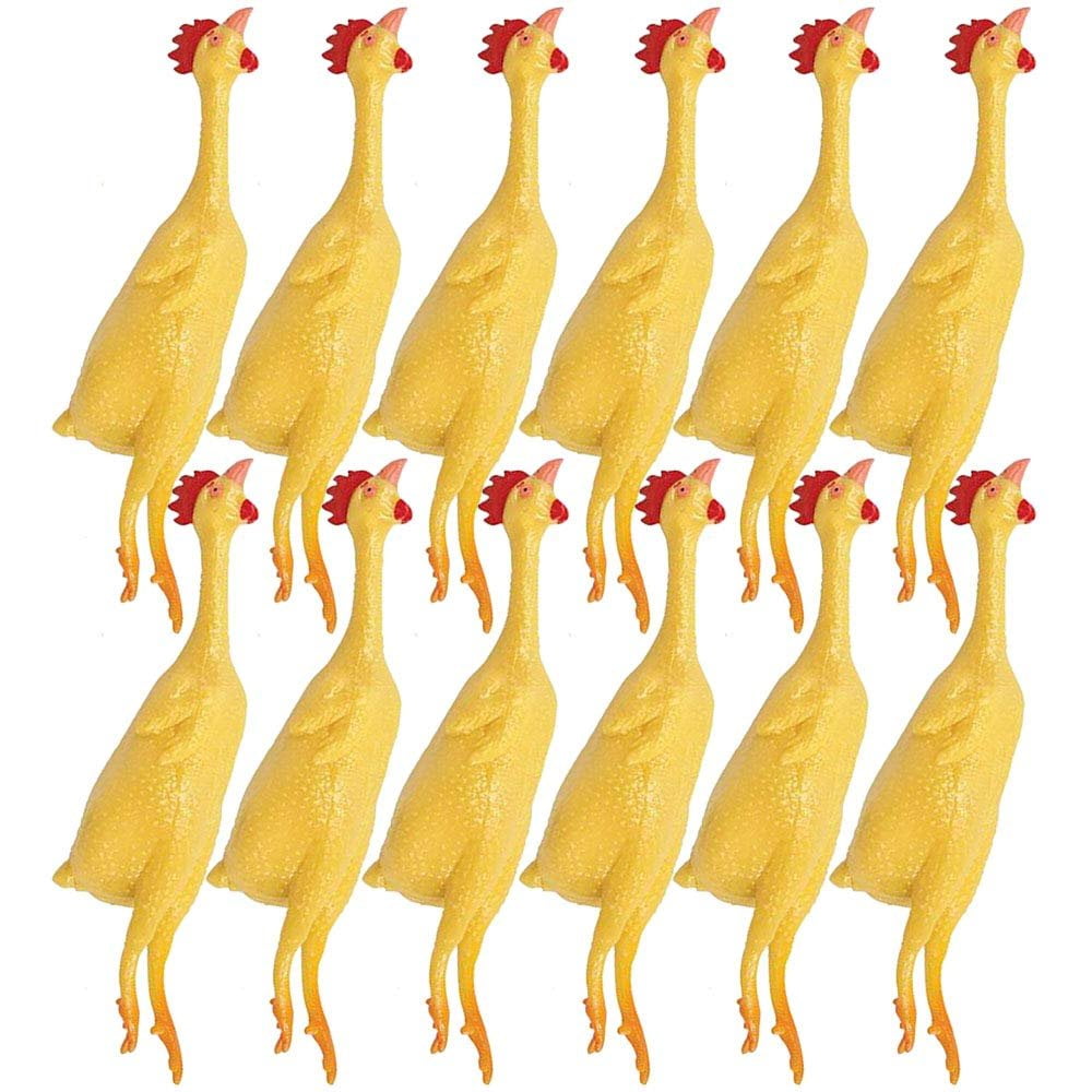 8’’ Mini Rubber Stretch Chickens Pack of 12 Yellow Stretchy Slingshot