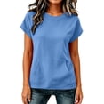 thumbnail image 4 of ibuvkizy Womens Hoodless Sweatshirts Cuffed Cap Sleeve Crew Neck Front Kangaroo Pocket Loose Fit Pullover Casual Athletic Workout Layering Tops Solid Colors for Yoga Running,S, 4 of 7
