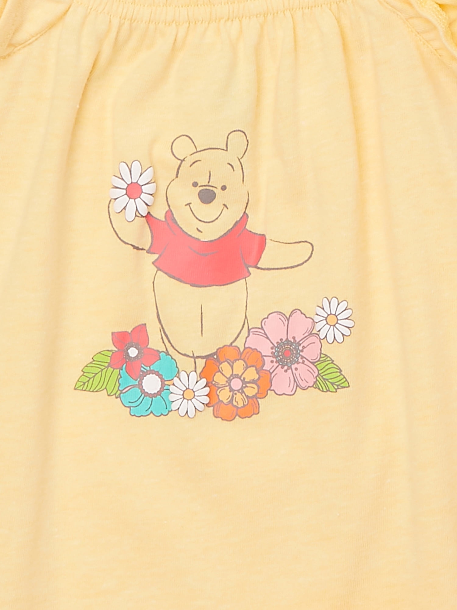 Winnie the Pooh Baby Girl Sundress, Romper and Diaper Cover Outfit Set with Headband, Sizes 0/3M-24M