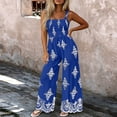 thumbnail image 2 of PBFRDSJ Boho Jumpsuit for Women Smocked Bodice Floral Cami Wide Leg Jumpsuit Summer Sleeveless Square Neck Loose Rompers with Pockets, 2 of 7