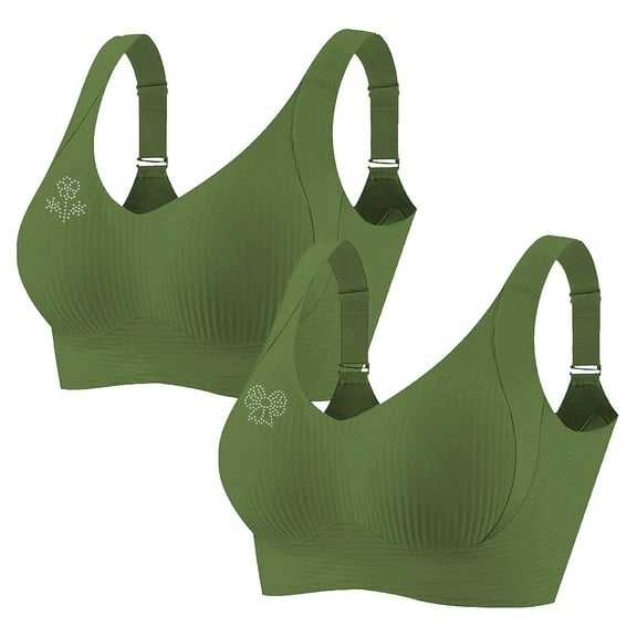 2 PCS Women's Plus Size Wireless Bralette Floral Rhinestone Full Coverage Bras Support Push Up T-Shirt Bra, 90BCD