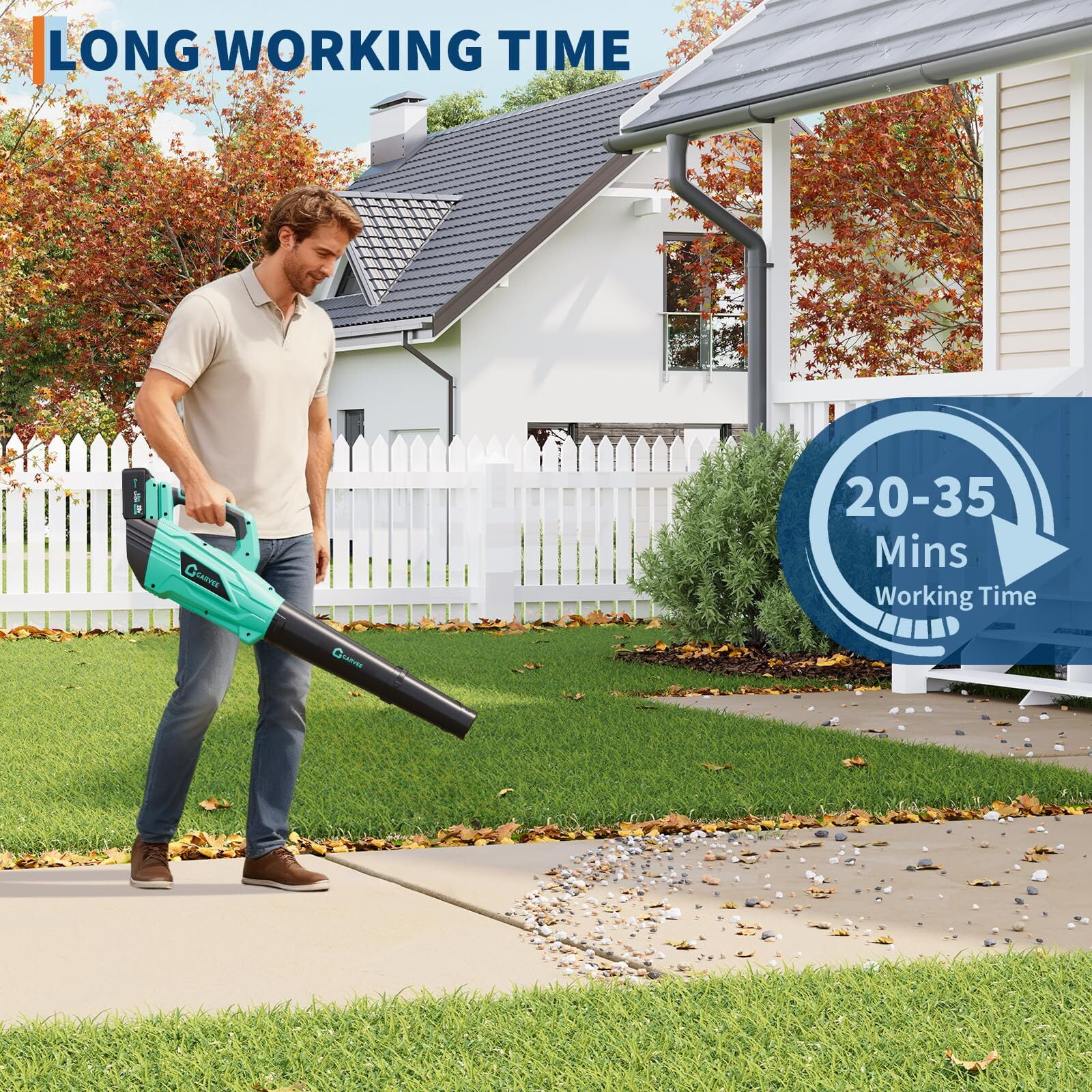Garvee 700 CFM Leaf Blower Cordless, 20V 4.0Ah Portable Battery Power Leaf Blower for Lawns, Patios, Driveways, Snow, Black/Blue
