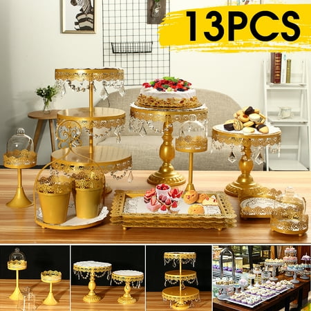 Gold White Cake Cupcake Stands Pastry Trays Metal Pedestal