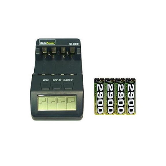 IQ-328 AA / AAA LCD Charger & 4 AA AccuPower NiMH Batteries (2900 mAh)