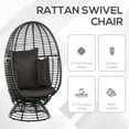 thumbnail image 5 of Outsunny Outdoor Wicker Egg Chair with Cushion, Lounge Chair Rattan 360 Degree Round Basket Chair for Backyard Garden Lawn Indoor Living Room, Brown, 5 of 7