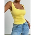 thumbnail image 3 of Women'S Summer Sleeveless Square Neck Tank Top Ruched Slim Fit Basic Vest Tops Yellow S, 3 of 8