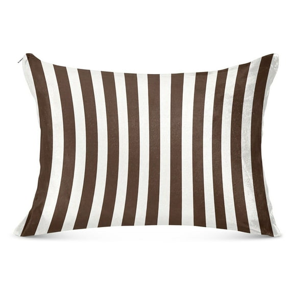 Plush Pillow Cases Standard Size Ultra Soft Warm Pillowcases with Zipper Dark Brown and White Striped 20"x26"