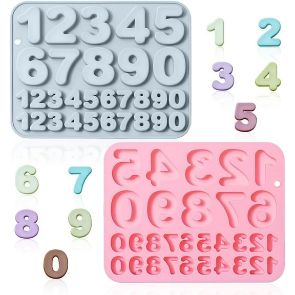 ABCISI 2 Pack Number Silicone Cake Molds, 30 Cavity Medium and Small Size, 3D 0-9 Digital Mould Tray, DIY Baking Decorating Tools for Chocolate Candy Cupcake Mousse Dessert Gummy Handmade Soap Clay