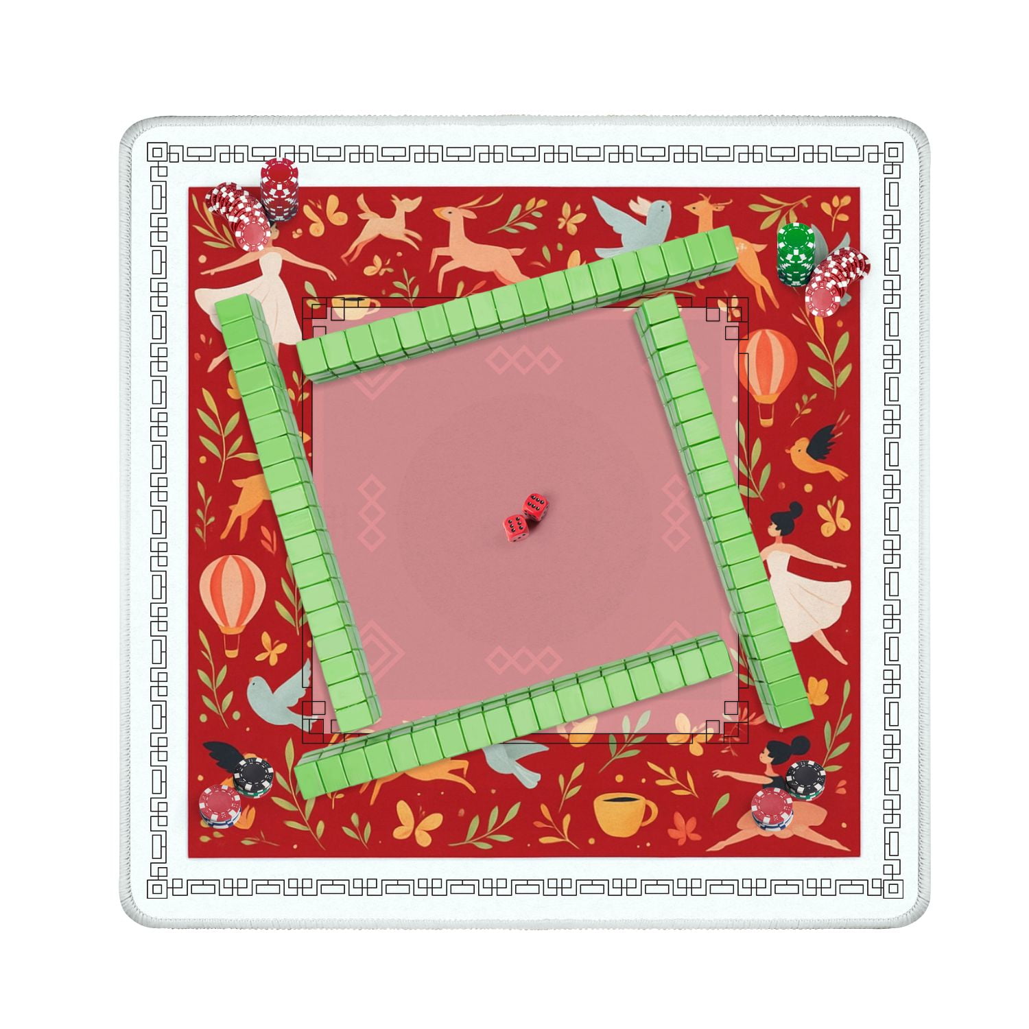 Mahjong Mat 31.5" x 31.5" Whimsical Forest Dance Anti-Slip and Noise Reduction Symmetry Design Mahjong Tiles Table Cover for Dominoes Poker Card Board and Tile Games