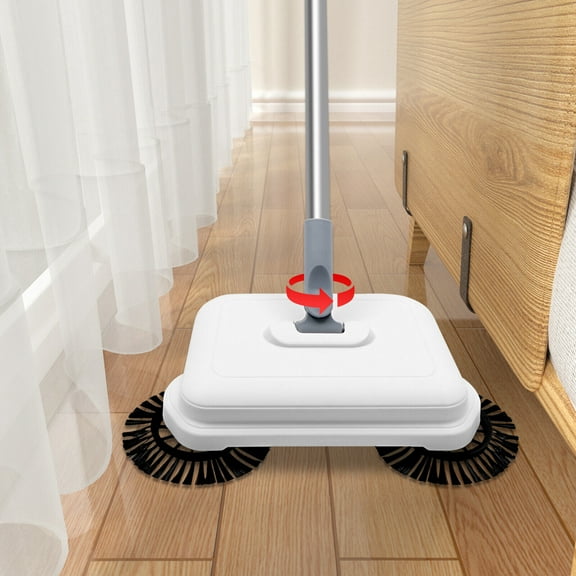White Hand Push Floor Sweeping Machine, Manual Non Electric Carpet Sweeper, 300ml Bin Capacity with Comb for Home, Office, Carpets, Hardwood, Wooden Floors, Laminate