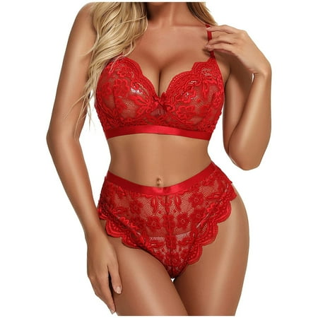 Gunia Women S Lingerie Valentine S Day Bra Wireless Set Gathered Pajamas Set Thin Lace Underwear For Your Lover Home Wear