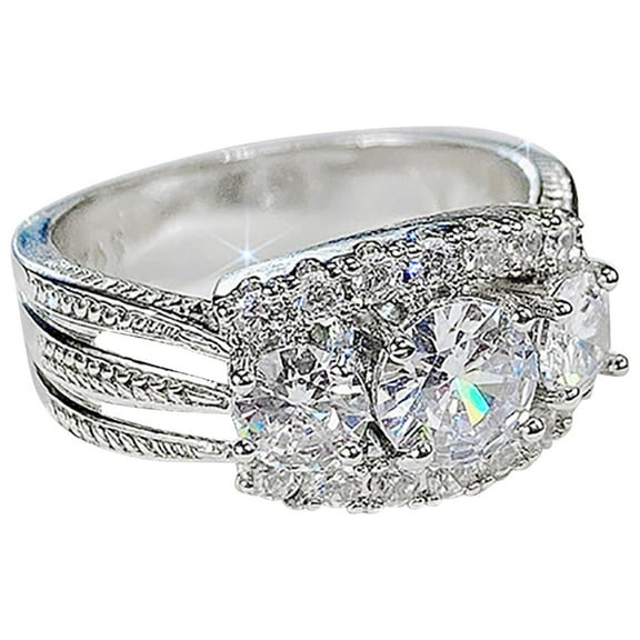 CILENON Rings for Women Non Tarnish Full Diamond Zirconia Ring for Women Simple Fashion Jewelry Popular Accessories Holiday Gift for Wife Pinky Ring Stainless Steel Rings for Women (Silver,6)