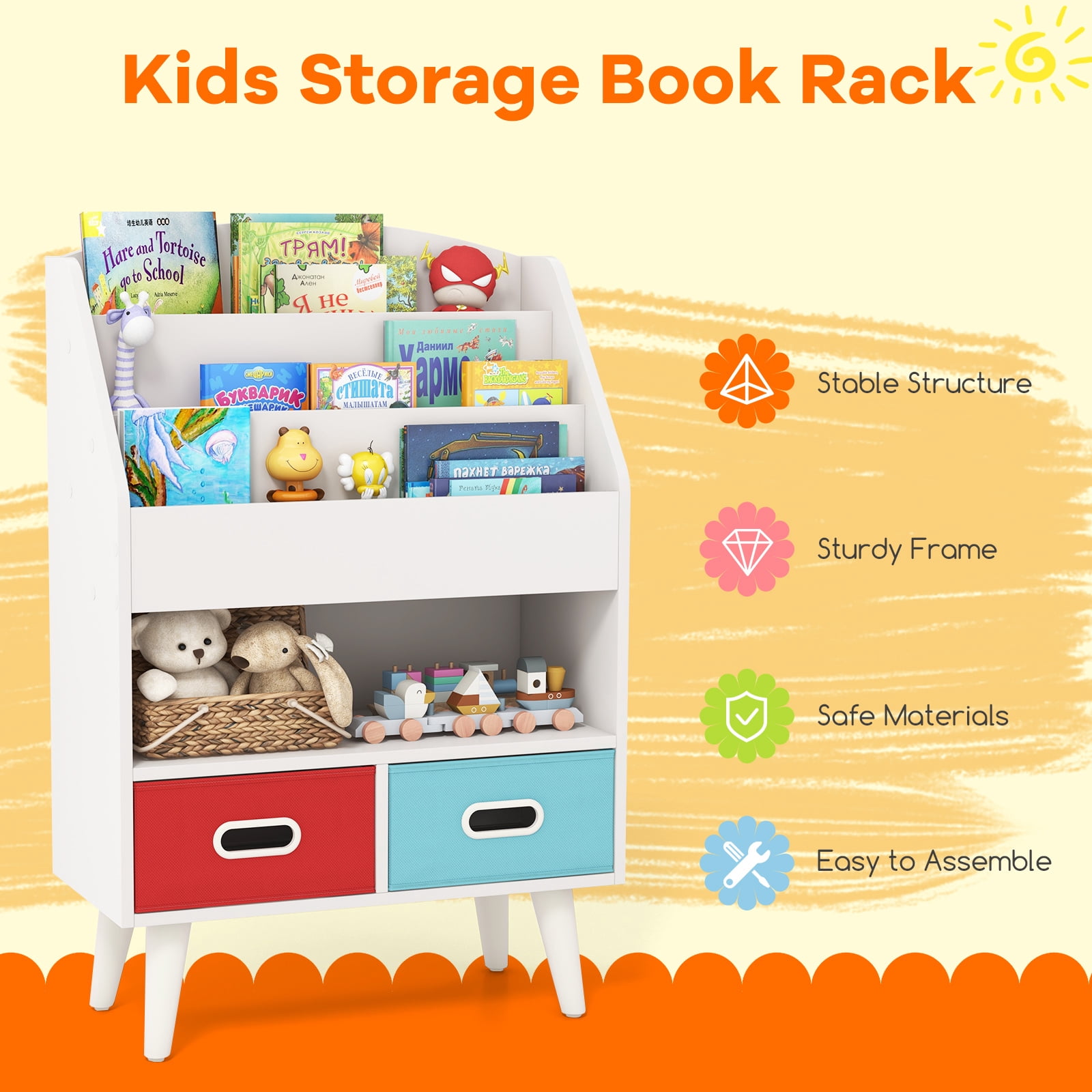 Giantex Kids Bookshelf, Toy Storage Organizer, Easy Reach Toddler Children Cabinet