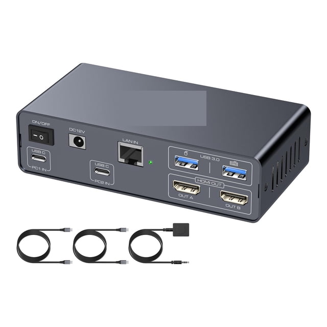 USB C KVM Switch 2 Monitors 2 Computers 4K60Hz KVM Docking Station 10Gbps USB 3.2 Ports Dual Monitor KVM
