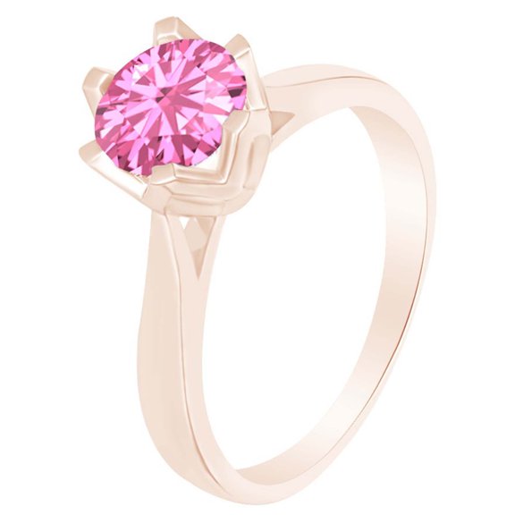 AFFY Round Cut Simulated Pink Tourmaline 14k Rose Gold Over Sterling Silver Solitaire Ring 1 Cttw-14