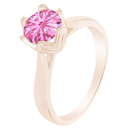 AFFY Round Cut Simulated Pink Tourmaline 14k Rose Gold Over Sterling Silver Solitaire Ring 1 Cttw-5.5
