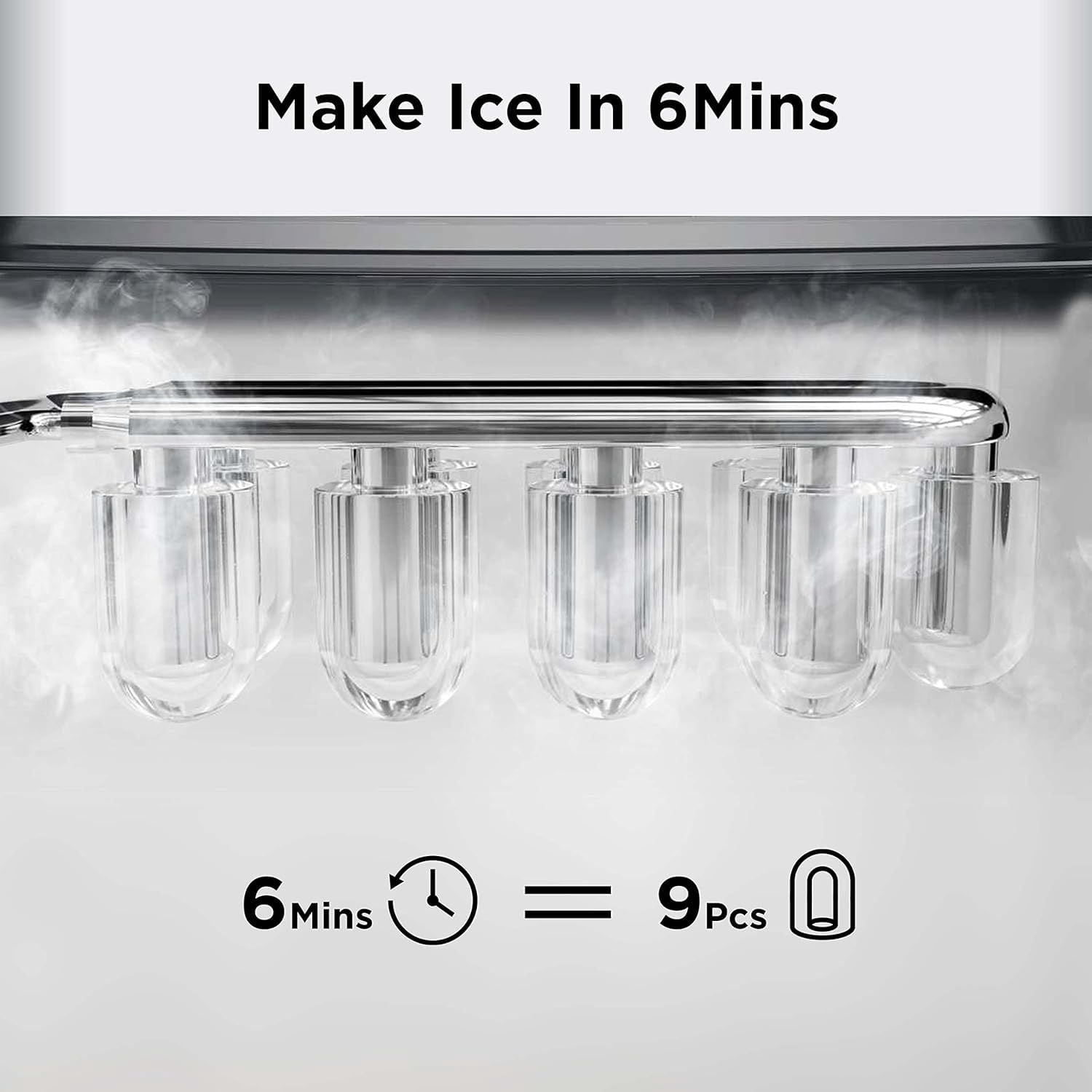 Ice Makers Countertop, 9 Cubes Ready in 6 Mins, Self-Cleaning Ice Machine with Ice Scoop and Basket, 26lbs in 24Hrs, 2 Sizes of Bullet Ice for Home Kitchen Office Bar Party, White