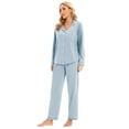 thumbnail image 5 of GEX 100% Cotton Pajamas for Women PJ Set Soft Button-Down 2 Piece Set Knitted Long Sleeve Sleepwear Loungewear Baby Blue M, 5 of 7
