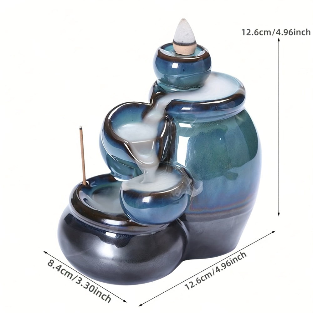1pc Wine Jar Type Ceramic Blue Waterfall Backflow Incense Burner, Incense Stick Holder, Home Ornament (Without Incense)