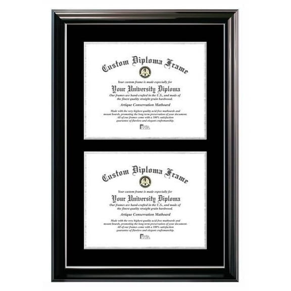Campus Images  Double Degree Classic Black Certificate Frame with Black & Silver Mats - 11 x 14 in.