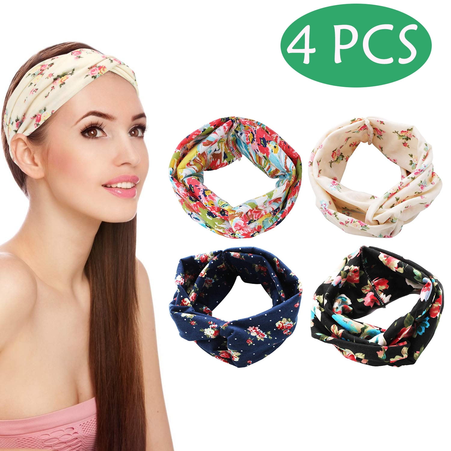 Women Girls Boho Floral Wide Headband Knotted Turban Head Wrap Hair