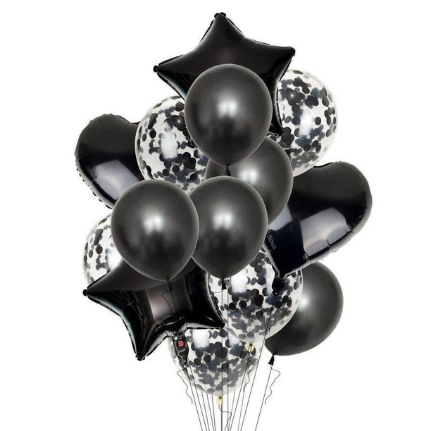 Advancent 14 unids/set globo de aluminio de estrella de corazón de 18 pulgadas globos de látex de confeti de 12 pulgadas Kits de decoración para fiestas negro