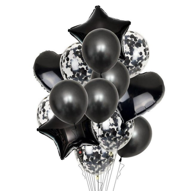Advancent 14 unids/set globo de aluminio de estrella de corazón de 18 pulgadas globos de látex de confeti de 12 pulgadas Kits de decoración para fiestas negro
