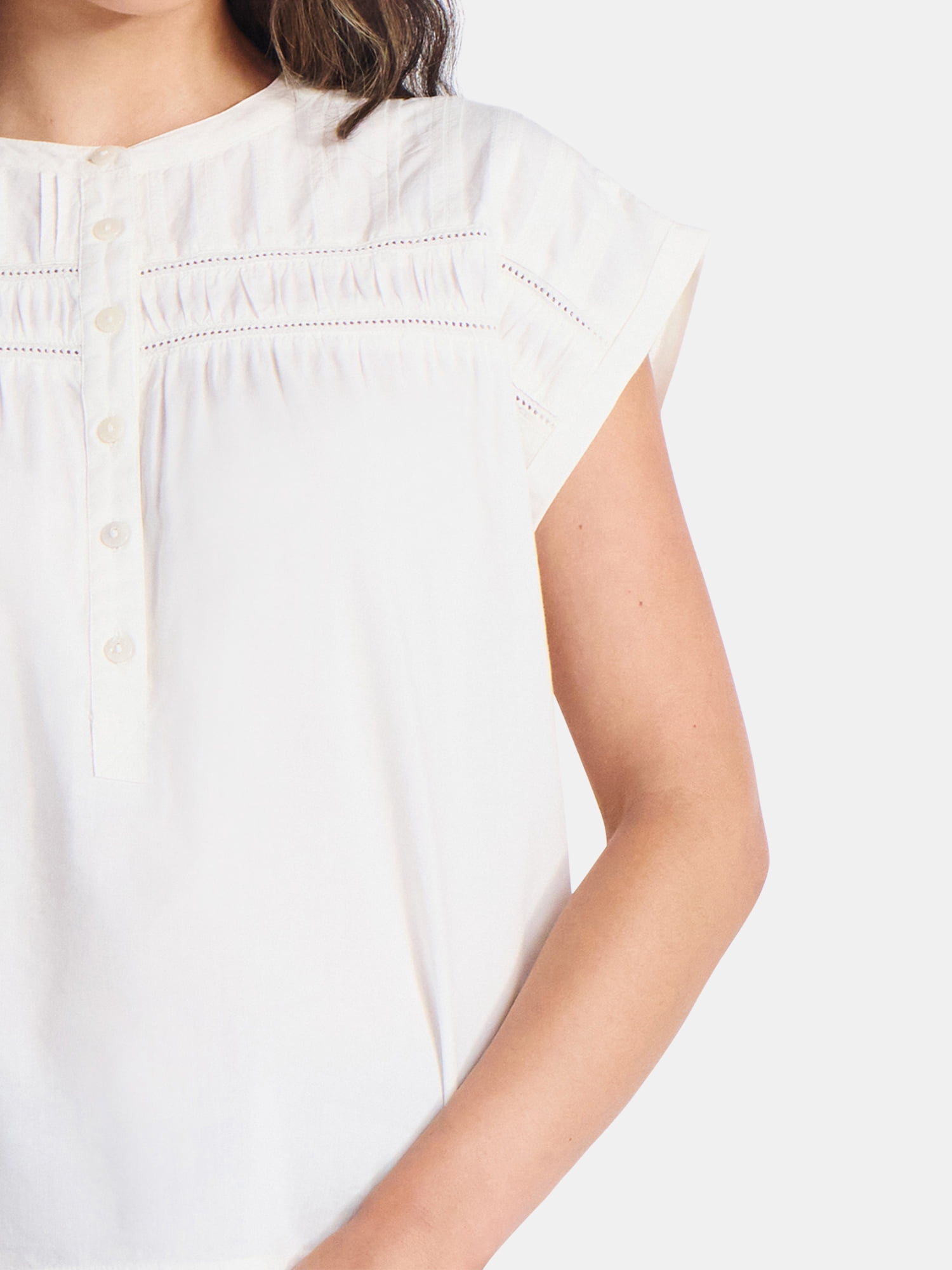 Time and Tru Women's Pintuck Blouse with Short Sleeves, Sizes XS-XXXL