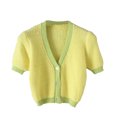 thumbnail image 2 of ZAXARRA Women Color Block Crop Top, Short Sleeve V-Neck Button Down Cardigan, 2 of 6