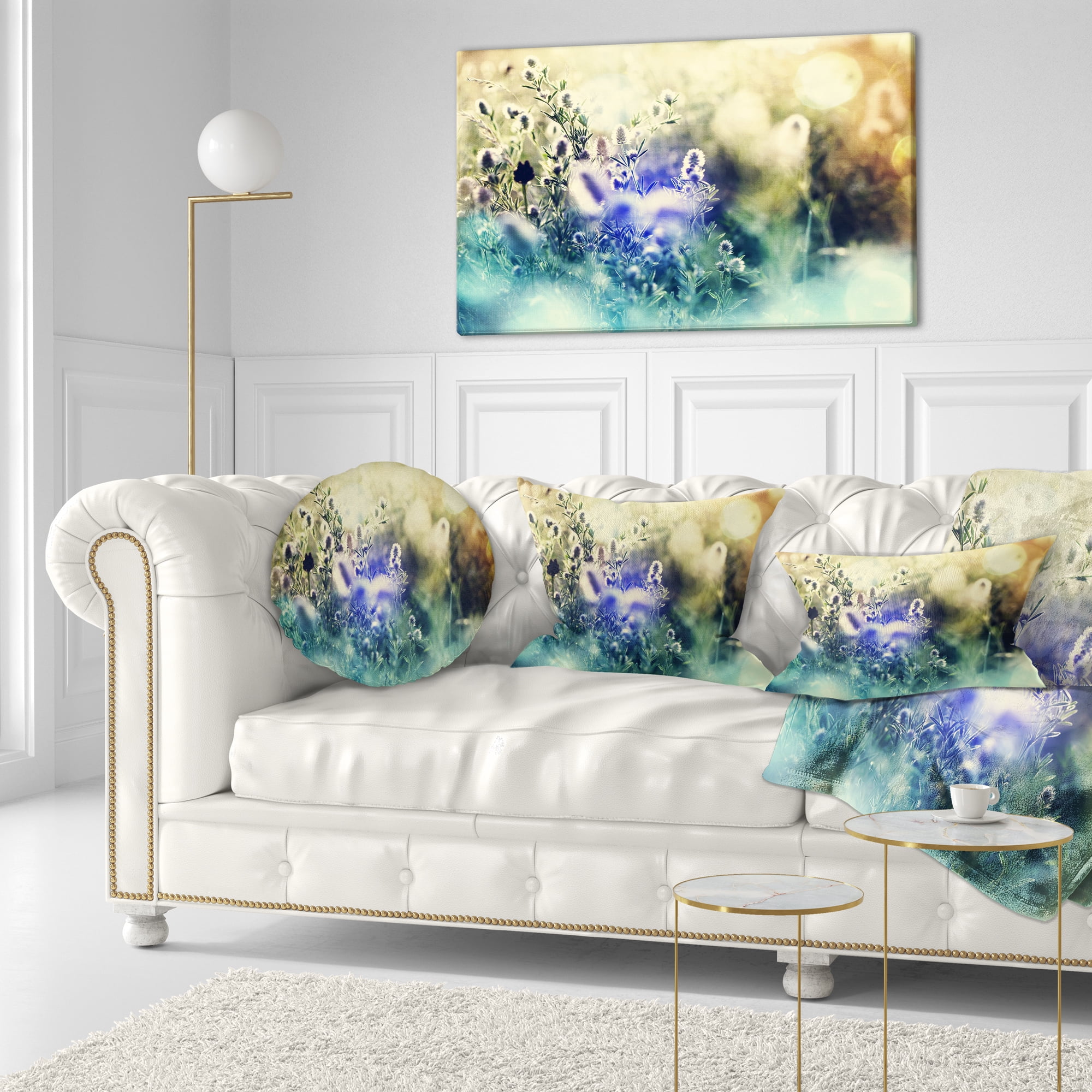 Designart Blue Mountain Meadow Flowers - Floral Throw Pillow - 12x20