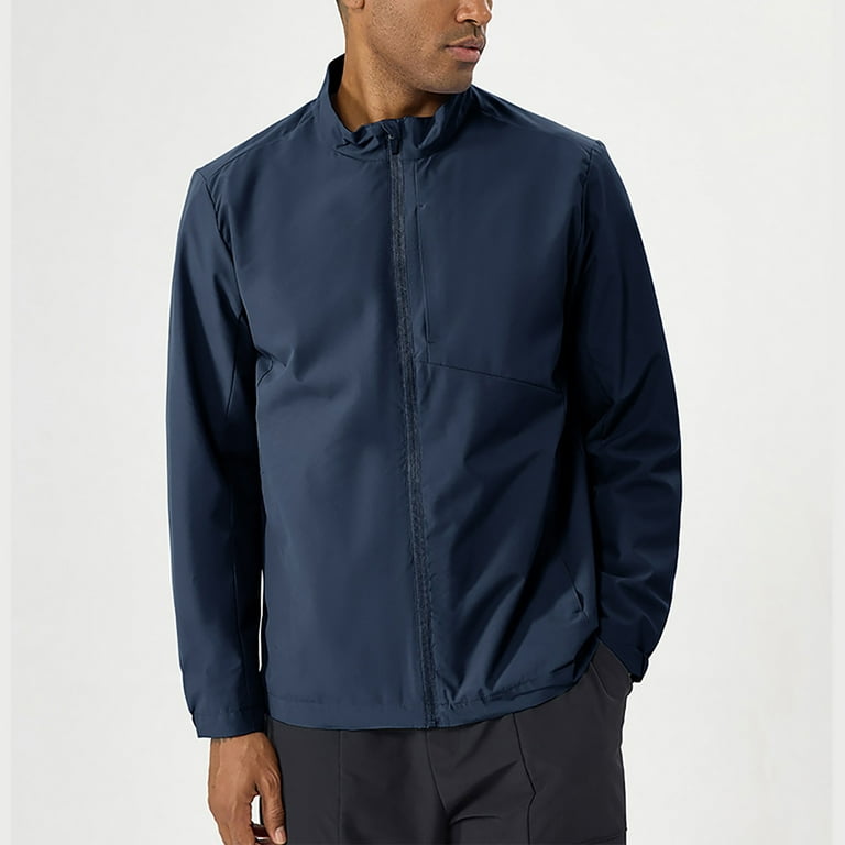 Men's Water Repellent Jacket Solid Color Zipper Pocket Long Sleeve