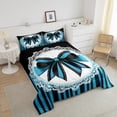 thumbnail image 4 of Erosebridal Striped Bowknot Bedding Full Comforter Set, Blue Black Down Comforter, Lace Bow Room Decor, Ultra Soft 3 Pieces, 4 of 7