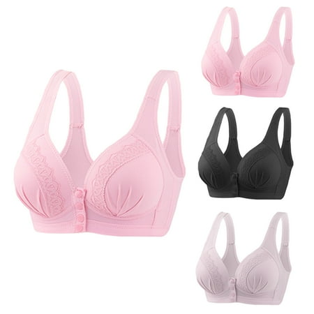 GERsome Front Button Bra Front Closure Everyday Sports Bras Comfort Wireless Bras Full Coverage Bras for Women & Girls Pack of 3 Assorted Color Pink/Black/Light Purple M