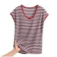 thumbnail image 3 of Fall Saving! HVOBTTY Women's Short Sleeve Pajama Top, Pajama Top for Women Plus Size, Women's Fashion Casual Stripe Round Neck Sleeveless Loose Pajama Tops Wine, XXXXXL, 3 of 4