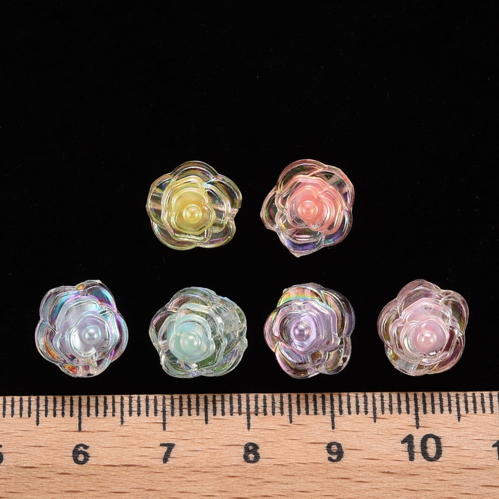 Transparent Acrylic Beads Bead in Bead AB Color Flower Mixed Color 11.5x11x10.5mm Hole: 2mm about 826pcs/500g