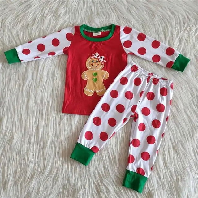 Ropa de invierno para niños, conjunto de ropa de dormir de Navidad, camisa de guitarra de Papá Noel, pantalones rojos, pijamas de moda