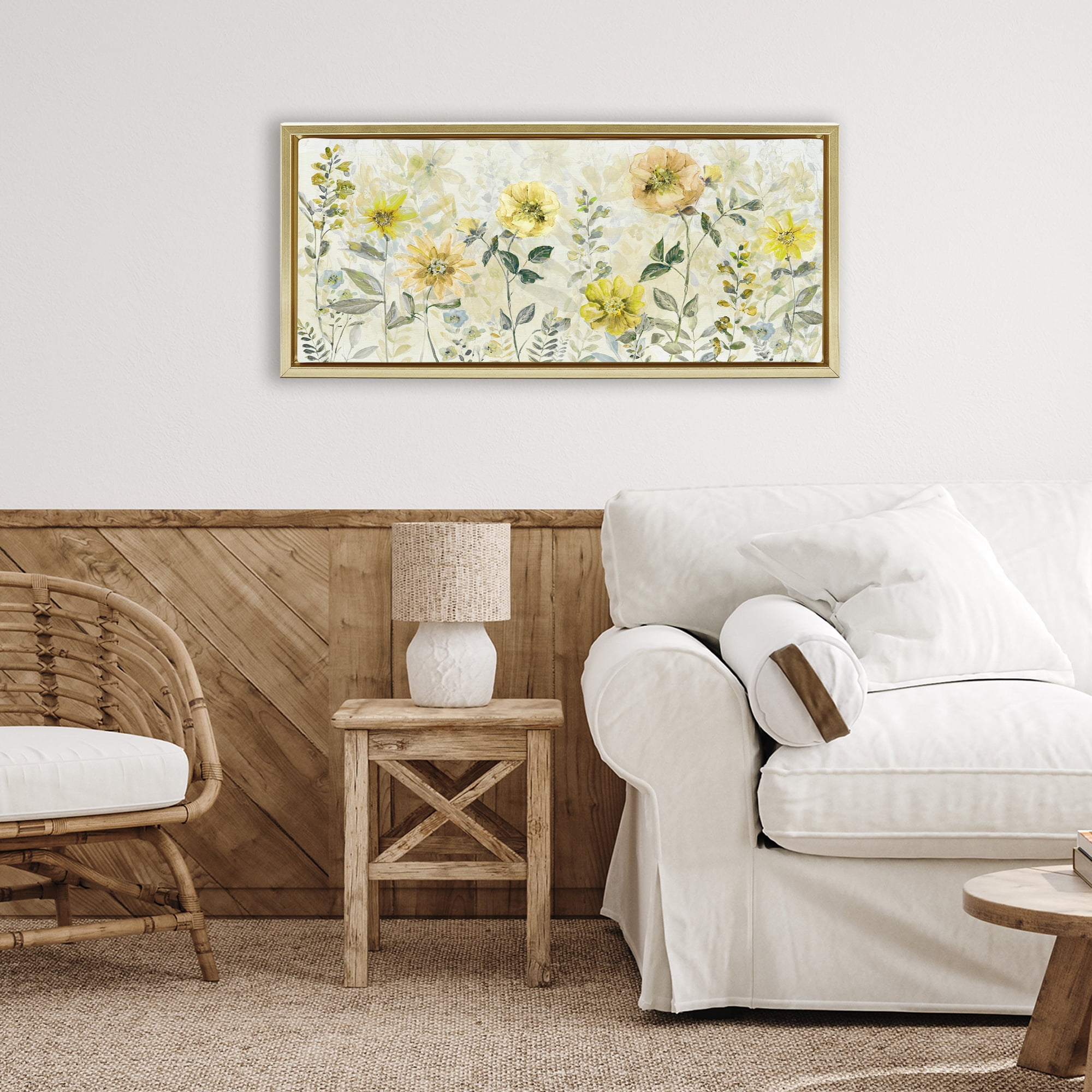 Stupell Industries Yellow Buttercup Garden Gold Framed Floater Canvas Wall Art, design by Sally Swatland