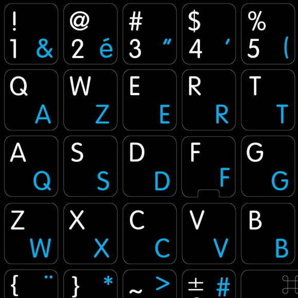MAC French AZERTY Keyboard Stickers ON Black Background for Desktop, Laptop and Notebook