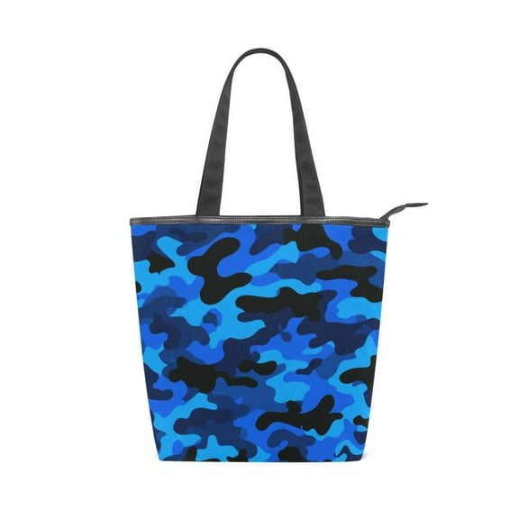 Zipper canvas bag large capacity large size practical handbag durable Canvas with leather material Dark Blue Army Camouflage