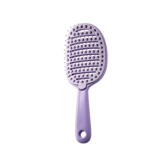 Yoofe Self Cleaning Hair Brush, Easy to Clean,Dry Wet Detangler Brush 8.89in,Curved Vented Detangler Brush for Faster Blow Drying for Women Men Kids, Wet & Dry Hair (Purple)