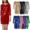 thumbnail image 5 of Women's 3/4 Sleeve V Neck Sequin Sparkle Glitzy Glam Wedding Party Dress Flapper Evening Club Cocktail Bodycon Clubwear XL Silver, 5 of 6
