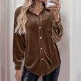 thumbnail image 4 of Njagoc3 Womens Fashion Long Sleeve Solid Velvet Cardiganturndown Collar Shirt Blouse, 4 of 6