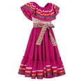 thumbnail image 3 of IBTOM CASTLE Toddler Girls Mexican Traditional Cinco de Mayo Fiesta Dress Rainbow Off Shoulder Folklorico Dresses 9-10 Years Hot Pink, 3 of 8