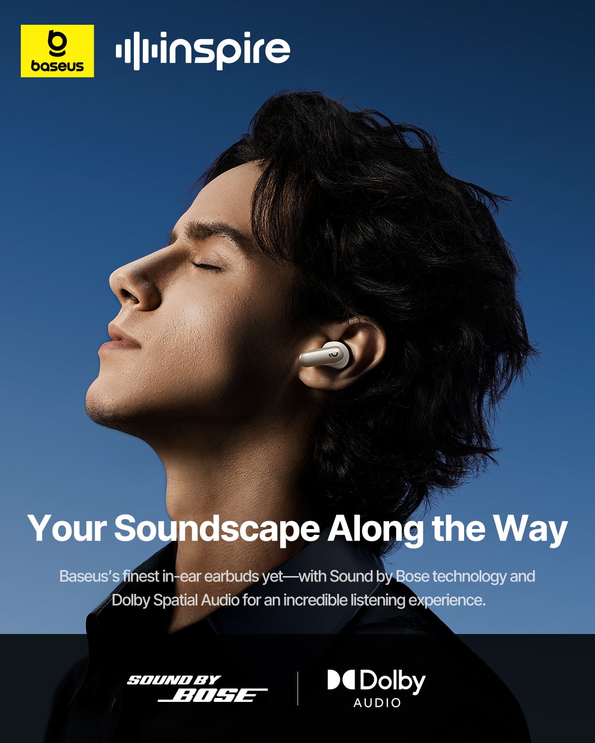 Baseus Adaptive Noise Cancelling Earbuds, , Dolby Audio, Premium Real-Time Adaptive ANC, Adaptive Tuning Sound, Natural Fit Design, 6-Mic Adaptive Clear Calls, 45H Playtime, Inspire XP1