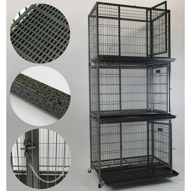 Homey Pet 3 Tier Dog Cage with Wheels and Trays, 37"L x 25"W x 87"H