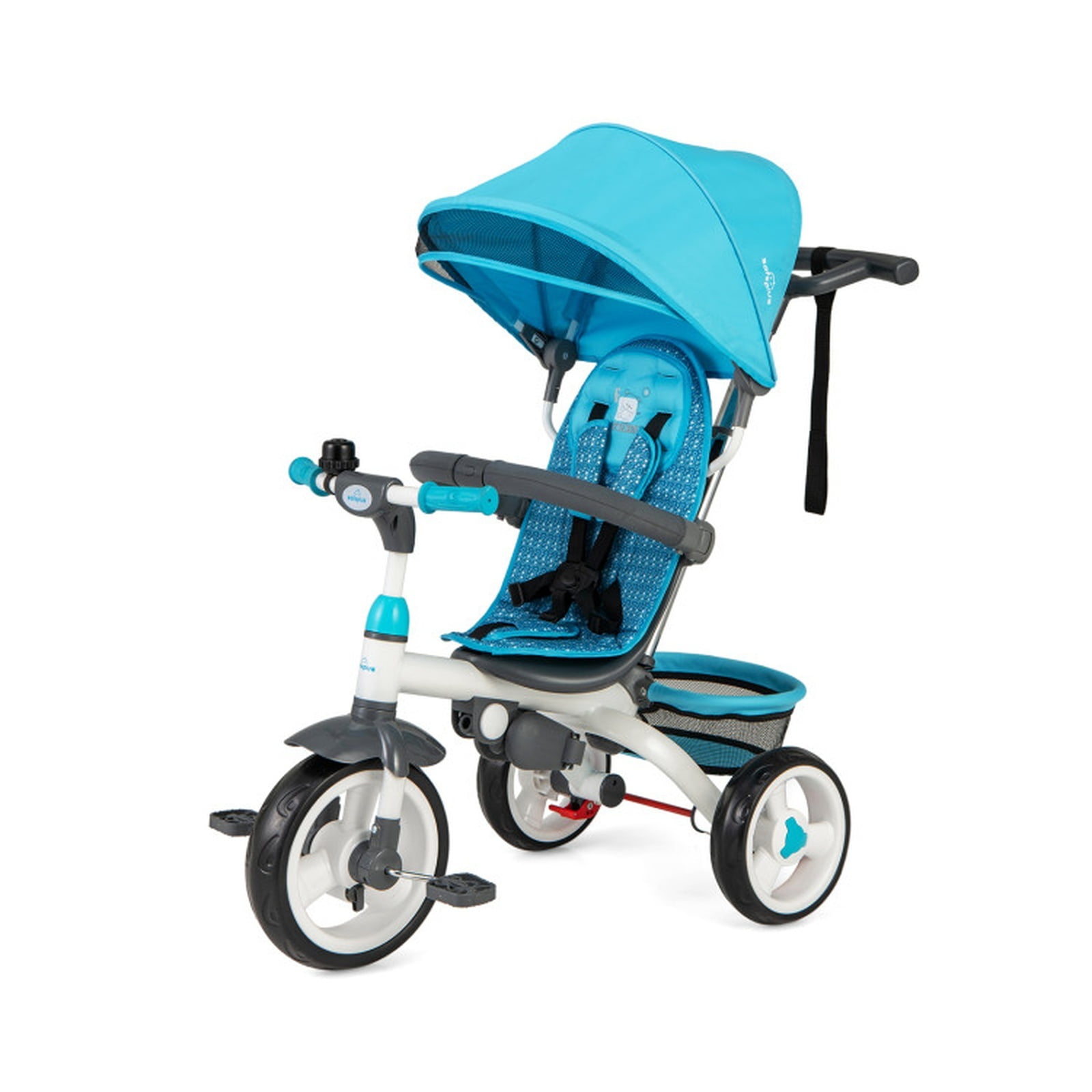 Redsmile 5-in-1 Baby Stroller Tricycle for Toddlers, Detachable Kids Trike with Round Canopy, Adjustable Push Handle, 2-Position Seat, Toddler Tricycle for Boys Girls, Blue