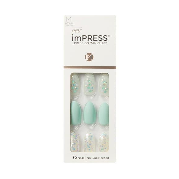 KISS imPRESS Medium Length Press-On Nails, ‘Evergreen’, 30 Count