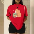 thumbnail image 3 of Playera Blusa Divertida De Capybara Tomando Jugo Ropa De Mujer Capibara Color Rojo Talla Mediana Marca Emil SaEs, 3 of 4