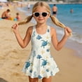 thumbnail image 3 of COEQINE Girls One Piece Swimsuit for Swim Lessons & Beach Play, Cute Swim Dress with Skirt & Liner, Scoop Neck Fixed Wide Strap V-Back Swimwear, Ages 10-11, Vintage Sea Turtle Starfish Coral, 3 of 8
